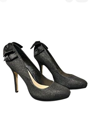 NWOT MENBUR Extravagante Black Glitter Back Bows Heels Stilettos EU40 US9-9.5